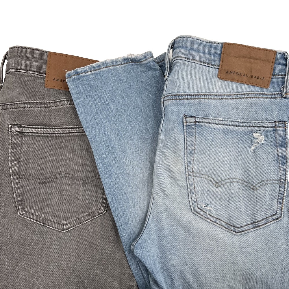 AMERICAN EAGLE Men's 29x30 LOT OF 2 Slim Straight Stretch Jeans--Gray/Distressed